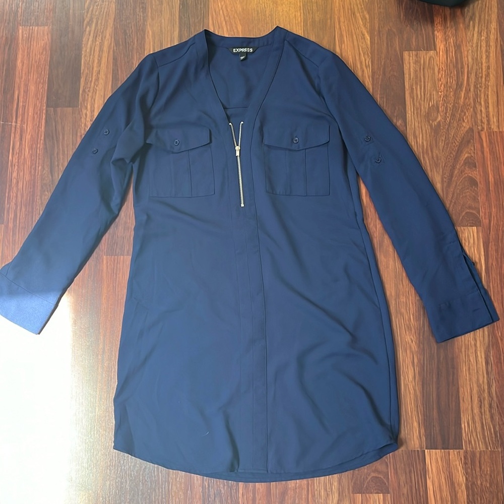 button down shirt dress navy blue